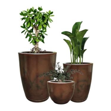 Imagem de KIt 3 Vasos para Plantas Decorativo Luxo Efeito Marmorizado cor Marrom
