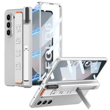 Imagem de DEMCERT Capa para Samsung Galaxy Z Fold 6 com suporte para S-Pen [pulseira] [suporte], capa à prova de choque com moldura de policarbonato de luxo com protetor de tela (prata com suporte)