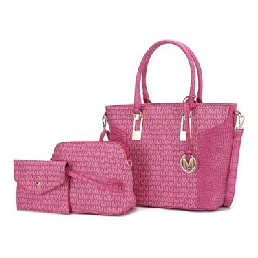 Imagem de MKF Collection Bolsa de ombro feminina, bolsa transversal e pulseira: Bolsa de couro PU Pocketbook, conjunto de bolsa com 3 peças, Large