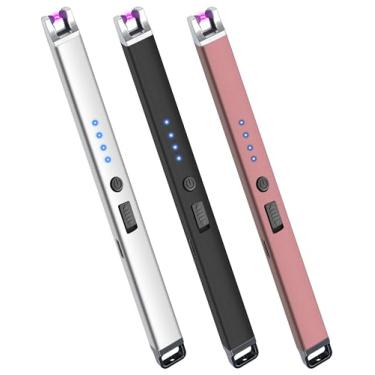 Imagem de Pacote com 3 Isqueiros elétricos de vela com arco plasma à prova de vento USB sem chama, isqueiro recarregável com trava de segurança para vela e acampamento