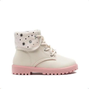 Imagem de Bota coturno infantil molekinha flocos, Branco, Prata, 21