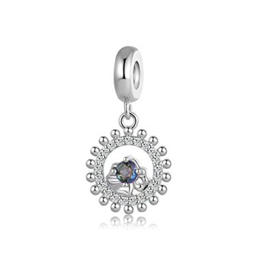 Imagem de MiWangLing Pingente de constelação de aniversário com 12 signos do zodíaco transparente CZ para pulseira Pandora, Cristal, Base