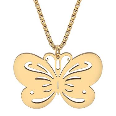 Imagem de DALANE Colar de borboleta fofo de aço inoxidável, pingente banhado a ouro 18 quilates para mulheres, meninas, presentes inovadores, joias de primavera, Medium, Aço inoxidável, Sem Pedra Preciosa