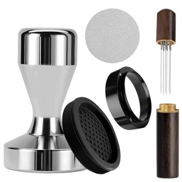 Imagem de Tampadores de café de 51 mm, conjunto de adulteradores de café expresso, acessórios para máquina de café expresso barista inclui caldeiras de aço inoxidável de prata de 51 mm, anéis dosadores,