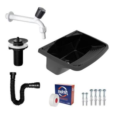 Imagem de Tanque De Plastico 23l Lavar Roupa + Sifão + Torneira - Metasul, Preto