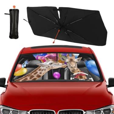 Imagem de Guarda-sol de para-brisa de carro girafa engraçado guarda-chuva dobrável viseira de sol para janela frontal bloqueio de raios UV e mantém os carros frescos janela frontal proteção de isolamento