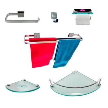 Imagem de 1 Kit Para Banheiro Luxo Max Vidro Incolor Modelado - Diretoo