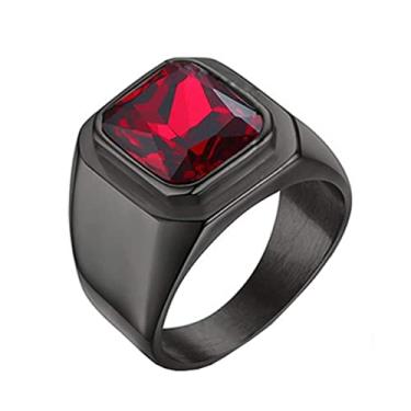 Imagem de PMTIER Anel masculino banhado a ouro de aço inoxidável com pedra preciosa quadrada, azul e preto, Metal, Metal,