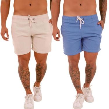 Imagem de Kit de 2 Short Linho Para o Dia a Dia Masculino Calção Verão - VERLITC