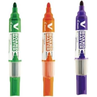 Imagem de Kit Colorido 3 Marcadores Quadro Branco Recarregável V-Board Master PILOT