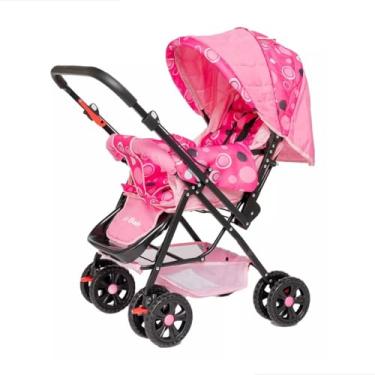 Imagem de Carrinho de Bebê Prime Baby Berço 2 em 1 Rover com Alça Reversível Encosto Reclinável Cinto 5 Pontos Capota com Visor Até 15kg (Rosa)