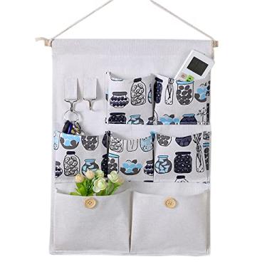 Imagem de KINGREE Bolsa de armazenamento suspensa com 7 bolsos e 2 pothook, organizador de porta de parede à prova d'água para armário de banheiro do quarto (vaso)