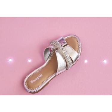 Imagem de Sandália Rasteira Infantil Pampili Cherrie Strass Prata (Prata, BR, Criança de 4 a 8 anos, Numérico, 34)