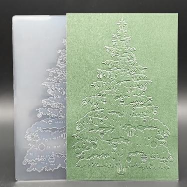 Imagem de Pasta de plástico em relevo tamanho A6 padrão de árvore de Natal, artesanato em papel, impressões texturizadas de plástico para fazer cartões, scrapbooking