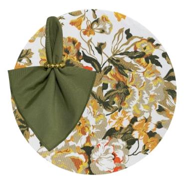 Imagem de Kit Sousplat Suplá Completo Mesa Posta com Guardanapos e Pg Decorativo 6 Lugares (FLOWERS OUTONO - GUARDANAPO VERDE MUSGO - PG PEROLA DOURADA)