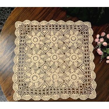 Imagem de Laivigo Toalha de mesa feita à mão de renda de algodão em crochê, lençóis, quadrado, 78 cm, bege