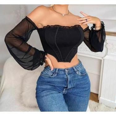 Imagem de G0321-Blusa Festa Balada Sexy Top Cropped Corset Colado M186 - Xumi, P