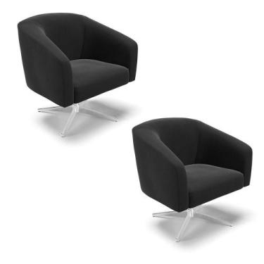 Imagem de Cadeira Sala De Jantar Giratória Base Cromada Kit 2 Stella Suede D03 -