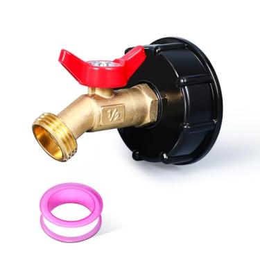 Imagem de 275-330 galões IBC Tote Tank Adapter, IBC Tote Adapter, 6.2 cm fino、5.1 cm fina e 5.1 cm rosca grossa, 1/5.1 cm macho NPT entrada rosca latão torneira mangueira conector mangueira jardim (1/2 polegada