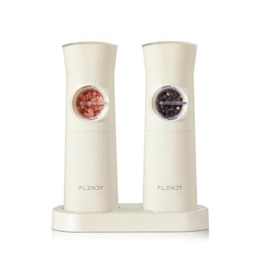 Imagem de Flendy Conjunto de moedor elétrico de sal e pimenta por gravidade recarregável, conjunto automático de moedor de sal e pimenta com base de carregamento usb c, conjunto de saleiros e pimentei