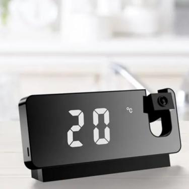 Imagem de Relógio Despertador Digital com Projetor de Hora, Display LED, Temperatura em °C, Preto