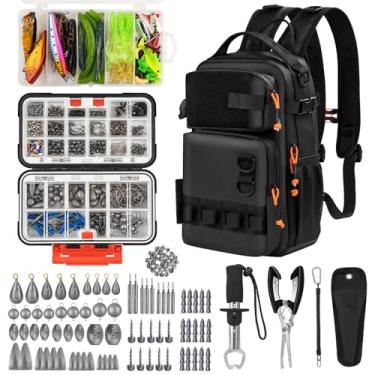 Imagem de THKFISH Kit de ferramentas de pesca com 462 peças, mochila e caixa de equipamentos com equipamento incluído, iscas, anzóis e chumbadas, kit de acessórios, alicate, garra de lábio de peixe, equipamento