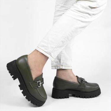 Imagem de Mocassim Tratorado Sola Alta Amelia Verde Militar Verde 39-Feminino