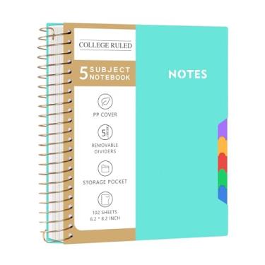 Imagem de CAGIE Cadernos espirais para trabalho escolar com abas divisórias removíveis, caderno pequeno A5 de 5 matérias, pautado para faculdade, caderno de diário forrado para mulheres e homens, azul-petróleo