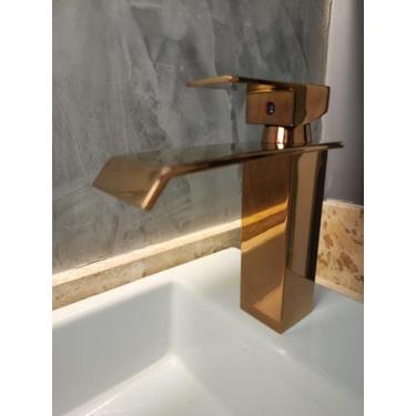 Imagem de Torneira banheiro cascata quadrada baixa - rose gold - mg33 - MG METAI