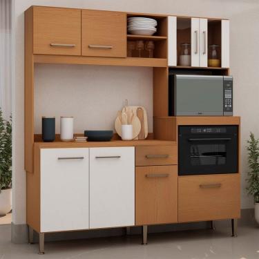 Imagem de Cozinha Compacta Helena 8 Portas 1 Gaveta com Vidro Freijó/Off White Laca - Genialflex