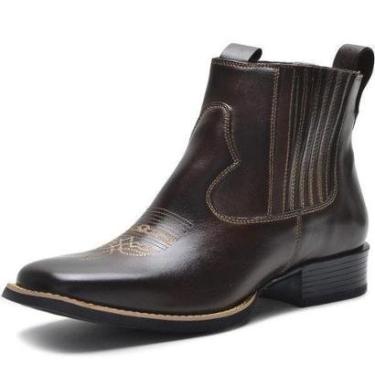 Imagem de Bota Texana LOOKSTOCK em Couro Cano Curto Bordada Masculina-Masculino