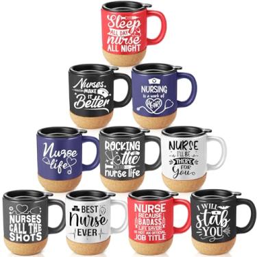 Imagem de Teenyyou 10 peças presentes da semana da enfermeira canecas de café para dia das enfermeiras 350 ml copo de cerâmica inspirador com tampa e base de cortiça presentes de formatura canecas de