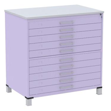 Imagem de Mapoteca 10 Gavetas Pandin 120 cm (Larg) Inmetro Tampo mdp Cinza Estrutura e Gavetas em Aço Lilás