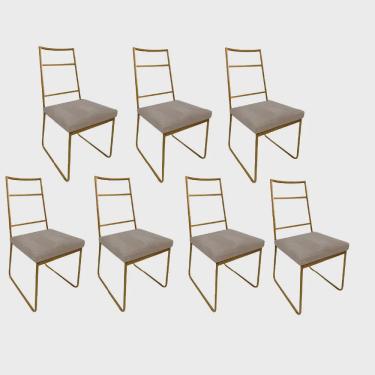 Imagem de Kit 07 Cadeiras Sala de Jantar Escritório Office Stark Industrial Ferro Dourado Suede Bege - Ahz Móveis