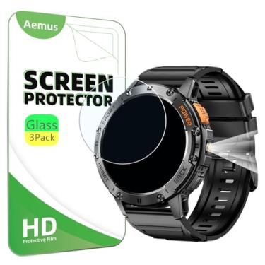 Imagem de Aemus Protetor de tela compatível com relógio inteligente LIGE EF5 / K65 de 1,4 polegadas (pacote com 3) película de vidro temperado transparente, compatível com PODOEIL, EIGIIS K59 / ST19, EF3 / K62
