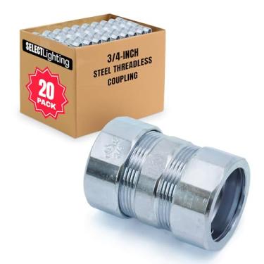 Imagem de SELECT Lighting Pacote com 20 acoplamentos sem rosca, acoplamento de aço zincado de 0,9 cm, acessórios de conduíte elétrico para uso interno e externo