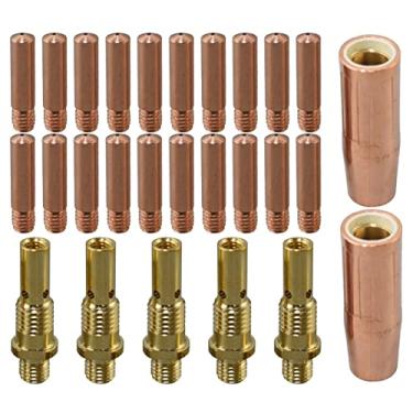 Imagem de RIVERWELD Pontas de contato MIG MAG 0,89 cm 11-35 bocal de gás cônico 21-50 1/5.1 cm 35-50 tamanhos sortidos para Lincoln Magnum 100L e Tweco Mini/#1 pistola de tocha de soldagem 27 peças