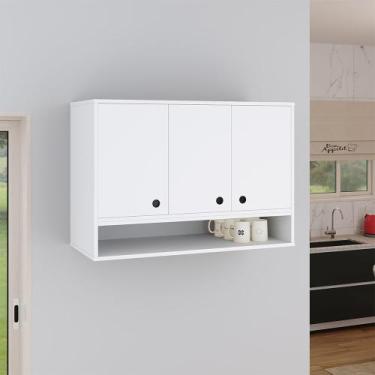 Imagem de Armário Aéreo 3 Portas Suspenso com Nicho Prateleira Organizador Cozin