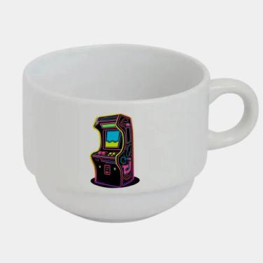 Imagem de Xícara Branca Bucks de Porcelana 180ML FLIPERAMA RETROWAVE NEON - Cria