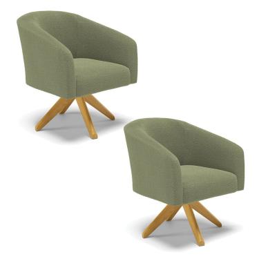 Imagem de Poltrona Decorativa Giratória MA30 kit 2 Stella Bouclê Pistache D03 - D`Rossi