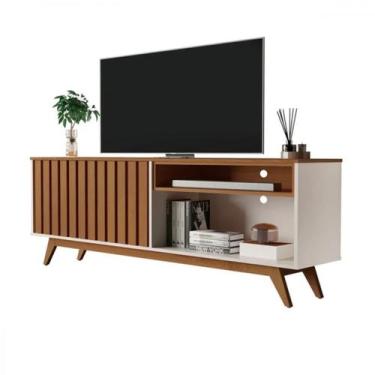 Imagem de Rack Para TV até 65 Polegadas Ripado Off White Freijó Buriti - Giga Mo