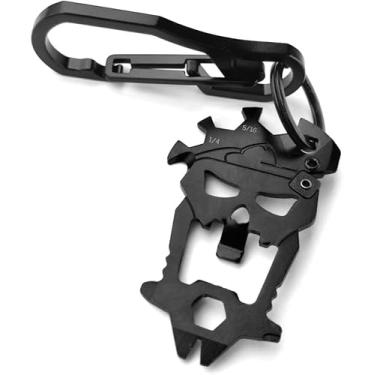 Imagem de Máscara de caveira EDC multiferramenta com chaveiro antiperda mosquetão de aço inoxidável 12 em 1 para uso doméstico e externo, abridor de garrafa, chave inglesa, conjunto de presente de edição