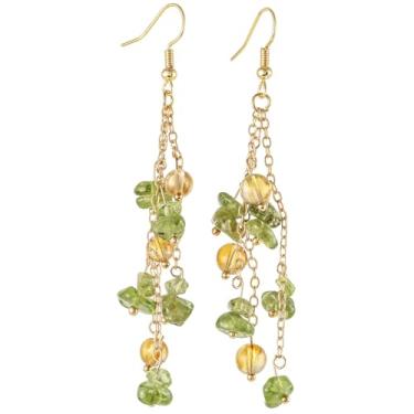 Imagem de Nupuyai Brincos pendentes femininos feitos à mão com corrente longa dourada pendurada, Peridoto, Pedra peridoto