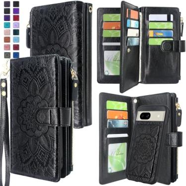 Imagem de Harryshell Capa carteira destacável de couro compatível com Google Pixel 8a 2024 capa magnética para celular com zíper com bolso para moedas, vários compartimentos para cartões, alça de pulso (flor