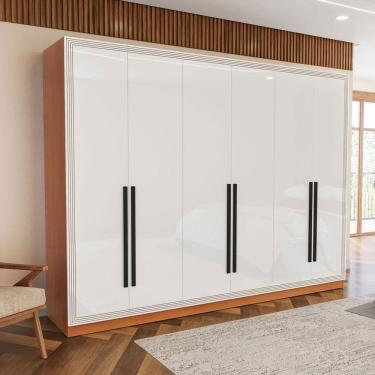 Imagem de Guarda-Roupa Casal Valência 6 Portas 4 Gavetas Freijó/Branco - Politorno