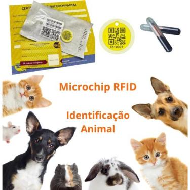 Imagem de Microchip de Identificação Animal + Medalha Qr Code P/ Cães, Gatos, Ex