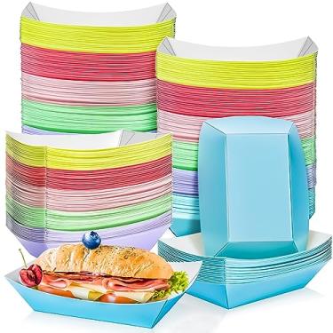 Imagem de MotBach Pacote com 120 bandejas de papel colorido de 900 g para barcos de papel descartáveis, bandeja de barco de servir comida colorida para lanche, pipoca, sanduíche, hambúrguer, churrasco,