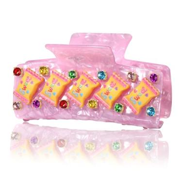 Imagem de Grampo de cabelo quadrado grande novidade kawaii colorido cristal pirulito doce doce donut sobremesa grampos de cabelo retângulo forte clipe de mandíbula para aniversário feriado festa acessórios de