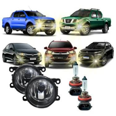 Imagem de Par Farolete Auxiliar Milha Lente em Vidro + Kit Lâmpadas Mitsubishi R