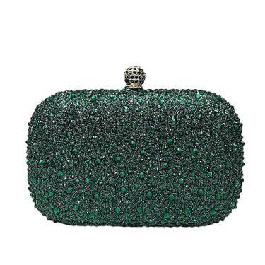 Imagem de YUHATRG Bolsa clutch feminina de cristal brilhante com strass para noiva elegante para festa de casamento, Verde, Mini
